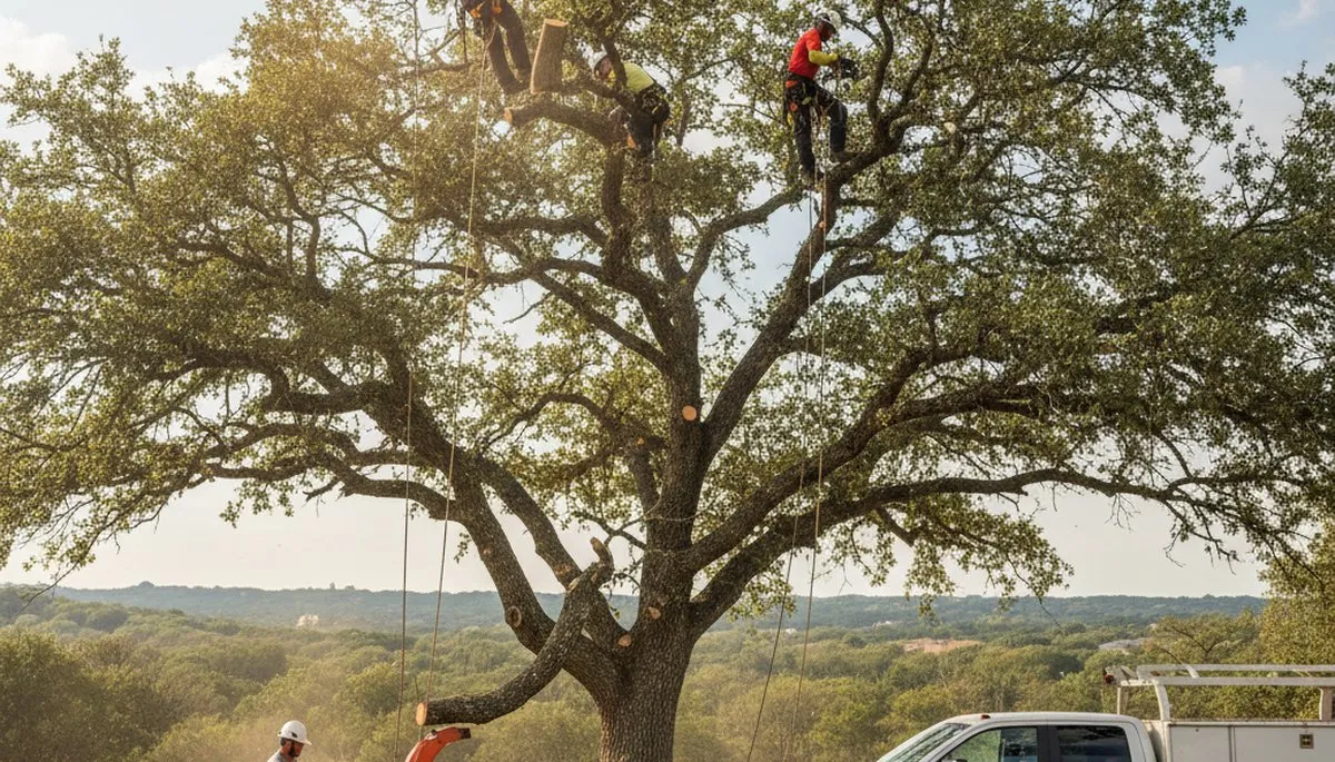 Professional tree removal service in San Antonio TX safely cutting large oak branches